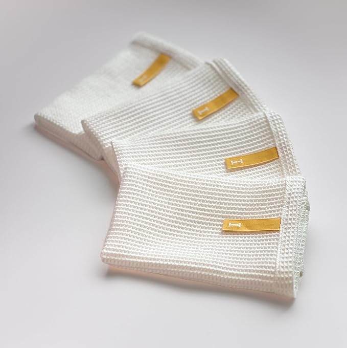 IKEUCHI ORGANIC Dish Cloths 10.63 x 10.63 Oeko-Tex Class1 Certified, Pack of 4,Made in Japan(White)