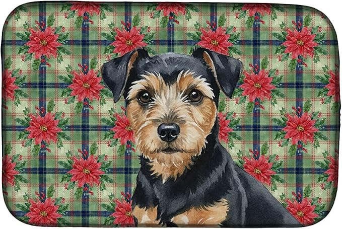 Caroline's Treasures Black and Tan Norfolk Terrier Christmas PoinsettIas Dish Drying Mat Absorbent Dish Drying Mat Pad for Kitchen Counter Dish Drainer Mat for Countertop, 14 x 21", Multicolor