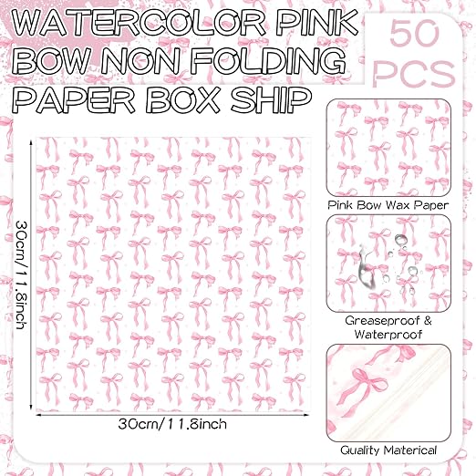 Geosar 100 Pcs Coquette Bow Paper Food Trays Bulk Bow Party Supplies Birthday Decor Disposable Food Boat Trays with Wax Paper Sheet Wrapping for Wedding Bridal Party Supplies(Pink)