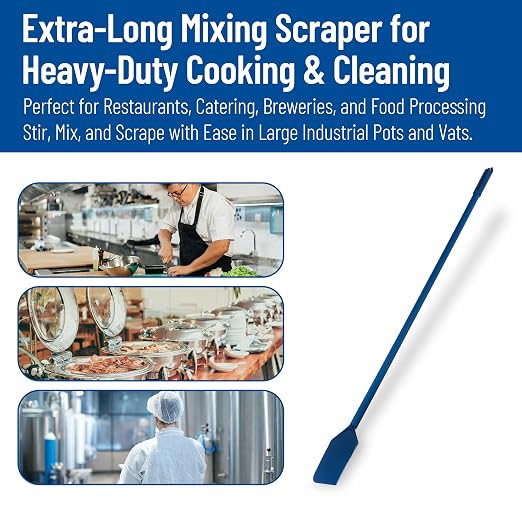 SPARTA Nylon Paddle Mixing Scraper, Long Handle, Waterproof with Color Coded System for Large Batch Cooking and Cleaning, 48 Inches, Blue, (Pack of 6)