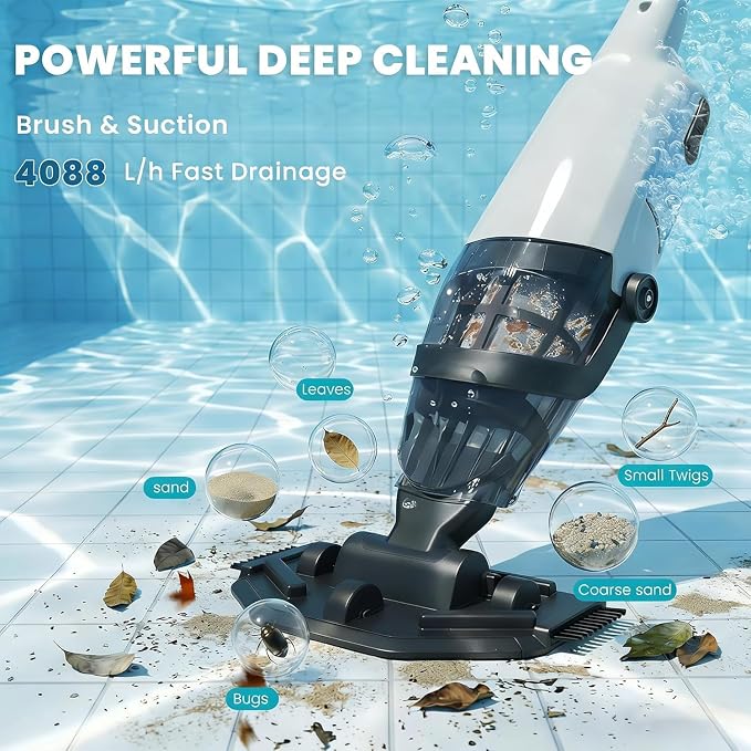 Handheld Pool Vacuum Cleaner, Updated Cordless Pool Cleaner with Powerful Suction, 15 GPM, Great for Dirt Sand Debris for Hot Tub Spa Floor Pool (Gray)