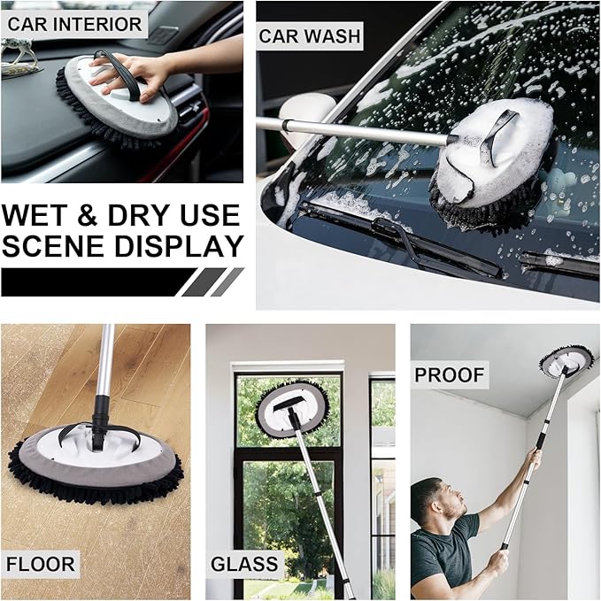 Ordenado 62" Car Wash Brush Kit Mitt Mop Sponge with Long Handle Chenille Microfiber Car Cleaning Brush Kit, Car Wash Brush with Long Handle, Soft Bristle Car Cleaning Brush