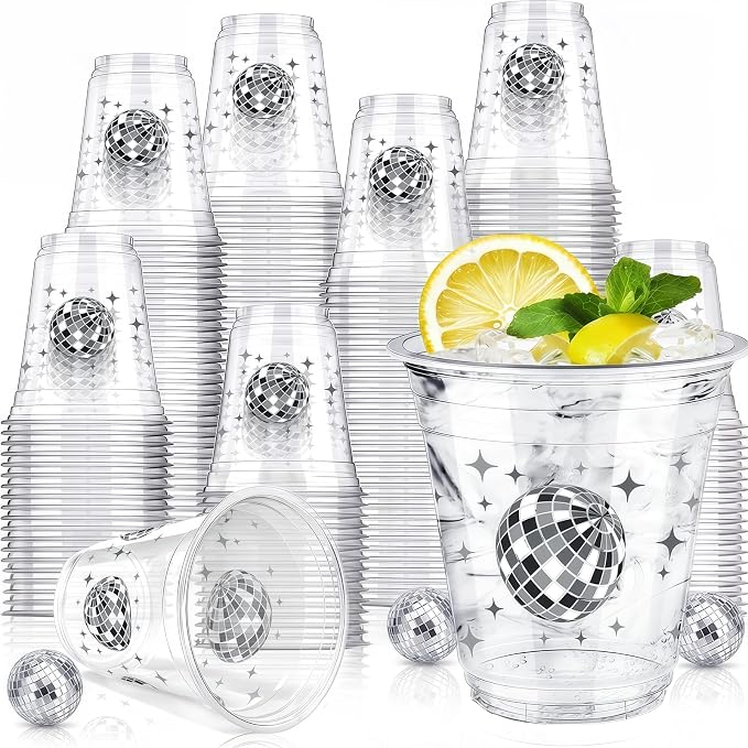 Uiifan 50 Pcs Disco Plastic Cups Disco Ball Party Decorations 12 oz Disposable Clear Decades Bachelorette Cups for Cowgirl Y2k Birthday Wedding 70s 80s 90s Party Supplies Bridal Shower Favors