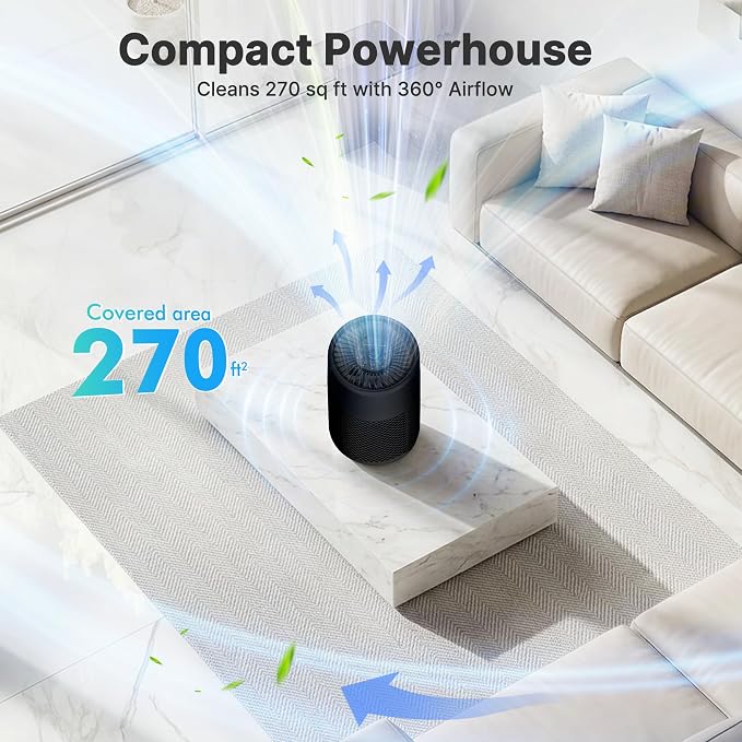 2 Pack Air Purifiers for Bedroom Home, True HEPA Filter for Dust, Smoke, Pet Dander, Small Air Purifier with Sleep Mode for Bedroom Office, Night Light Quiet 24dB, Fragrance Sponge, Black