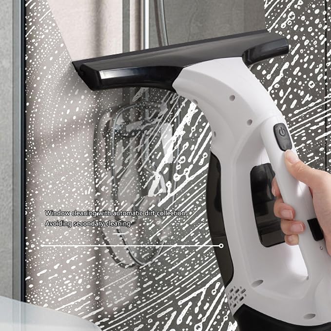 Window Vacuum Squeegee Cordless, Strong Suction Handheld Electric Window Cleaning Tool with Wastewater Collection for Shower Wall, Glass, Mirror, Countertop, Tiles, Car