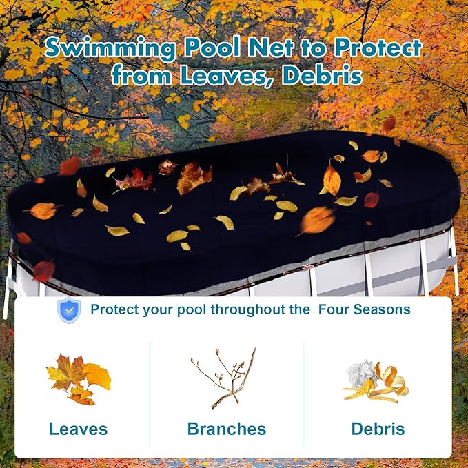 15 x 30 Foot Oval Above Ground Swimming Pool Leaf Net Cover With Winch and Cable, Winter Mesh Pool Cover Leaf Net for 15 X 30 FT Oval Above Ground Pools, Cover Size: 18 X 33 FT (Includes 3-ft Overlap)