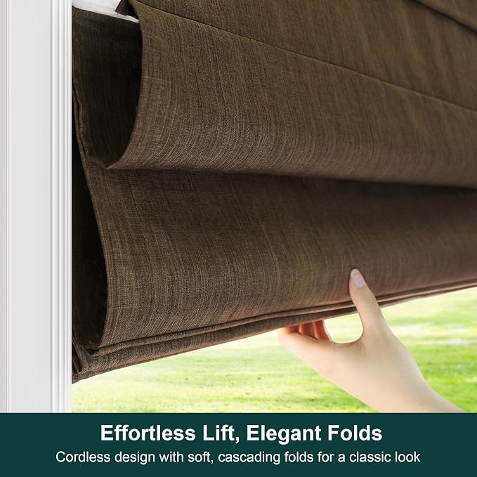 Chicology Cordless Roman Window Shade, Belgian Chocolate, 48"W x 64"H | Cordless Child-Safe, Room Darkening UV, Inside/Outside Mount, True-to-Size No Cut, Rich Textured Fabric, Spot-Clean Care Only