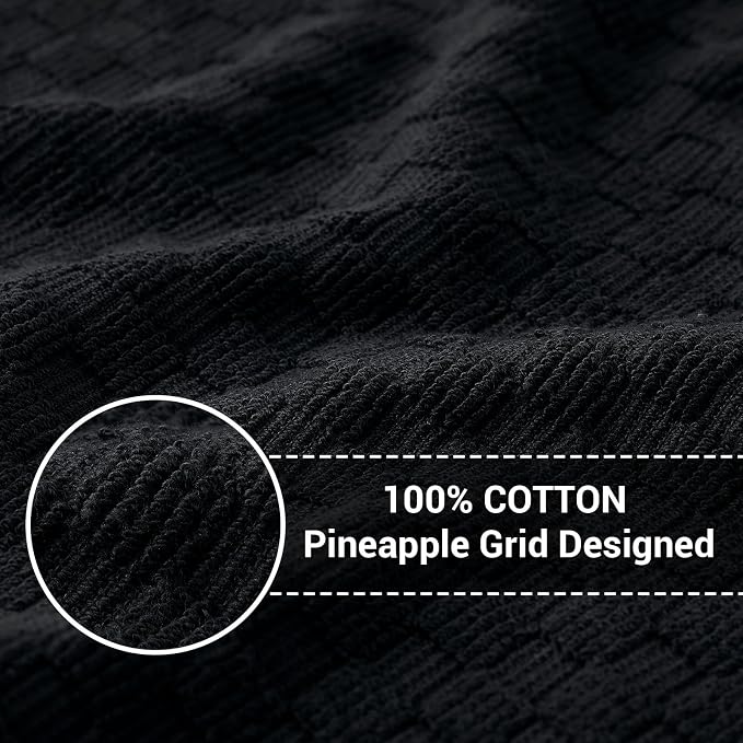 Homaxy 100% Cotton Terry Kitchen Dish Cloths, Ultra Soft Absorbent Dish Towels with Hanging Loop, Pineapple Grid Designed, 12 x 12 Inches, 6-Pack, Black
