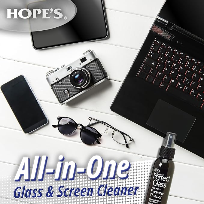 HOPE'S Perfect Glass Eyewear Cleaner - Eye Glass Cleaner for Glasses and Sunglasses - Anti Scratch and Anti Glare Lens Cleaner Spray, 4 Fl Oz, Pack of 1