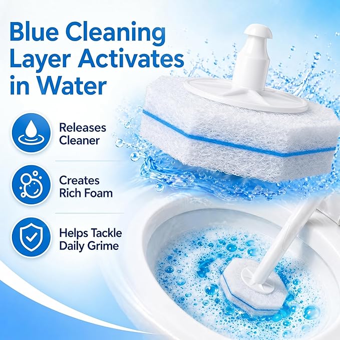 50 Pack Toilet Wand Refill for Clorox – Water-Activated Cleaning Liquid, Rich Foam, Fresh Scent, Sturdy & Non-Breakable, Disposable & Easy to Use