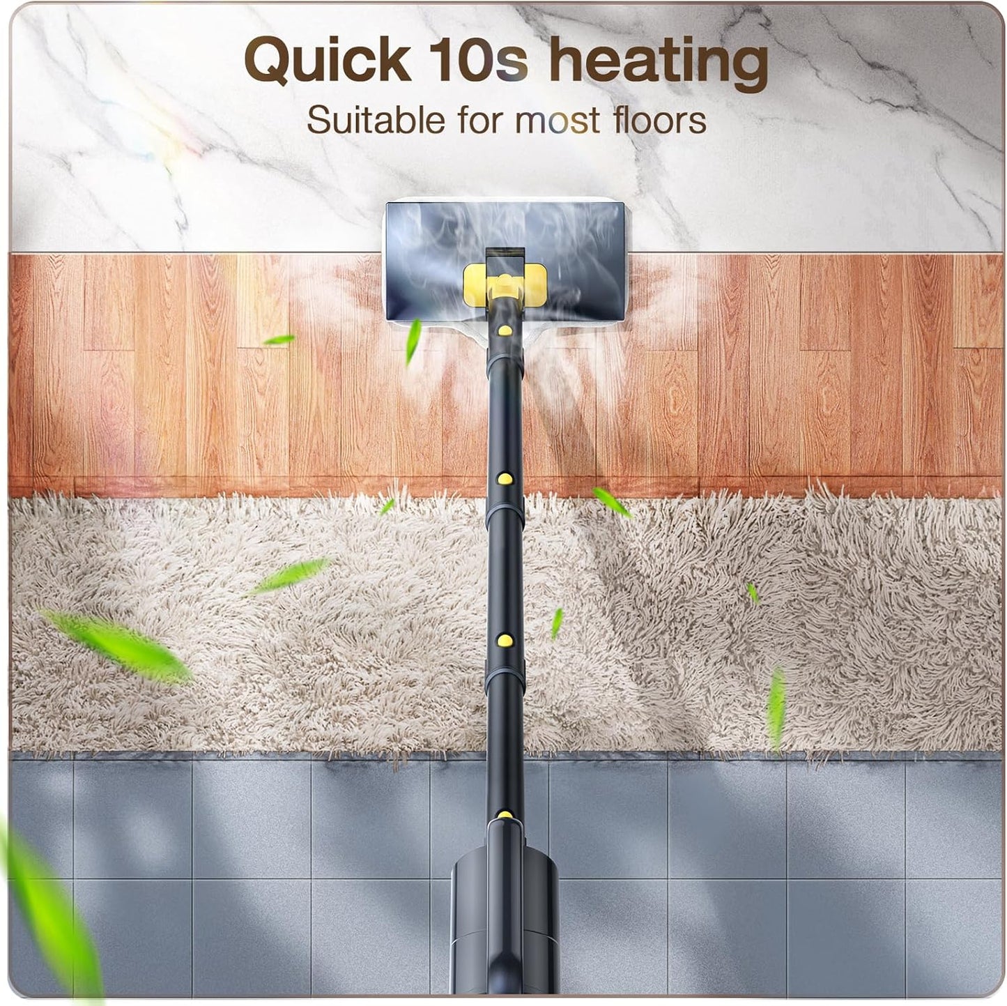 ScrubWiz Steam Mop Cleaner with Detachable Handheld Steamer, 10-in-1 Multi Accessories, Washable Microfiber Pads, 350ml and 2 Adjustable Levels for Cleaning Floor, Carpet, Grill, Tile, and Grout, Gray