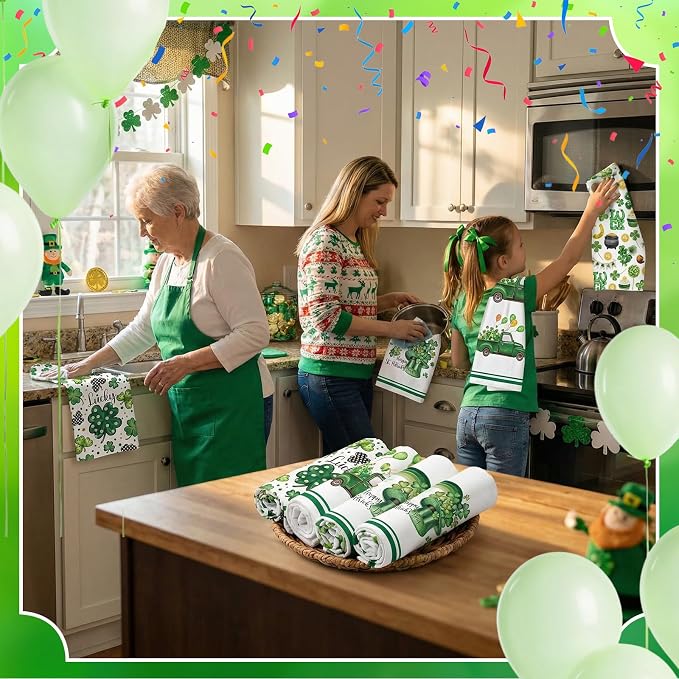 Hahafelt 12 Pcs St. Patrick's Day Kitchen Towels, Easter Hand Towels Seasonal Holiday Valentine's Day Decorative Dish Decor with Truck Shamrocks Bunny Absorbent Soft for Kitchen Bathroom, 16 x 24 Inch