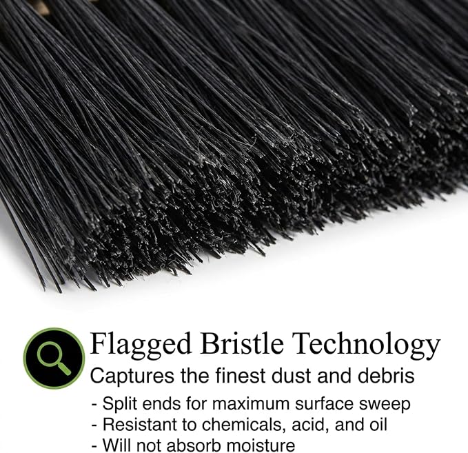 Black Indoor Push Broom Head – Heavy Duty Hardwood Block – Polypropylene Bristles – Deck Scrub Brush – Two Threaded Handle Holes for Better Assist (16")