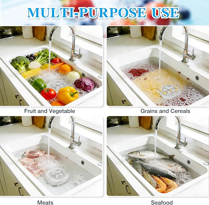 Fruit and Vegetable Washing Machine, Ultrasonic Fruit Veg Cleaner Device with OH-ion Tech, Produce Vegetable Cleaner and Fruit Washer, Plug-In Automatic Veggie Washer for Fruits, Rice, berry