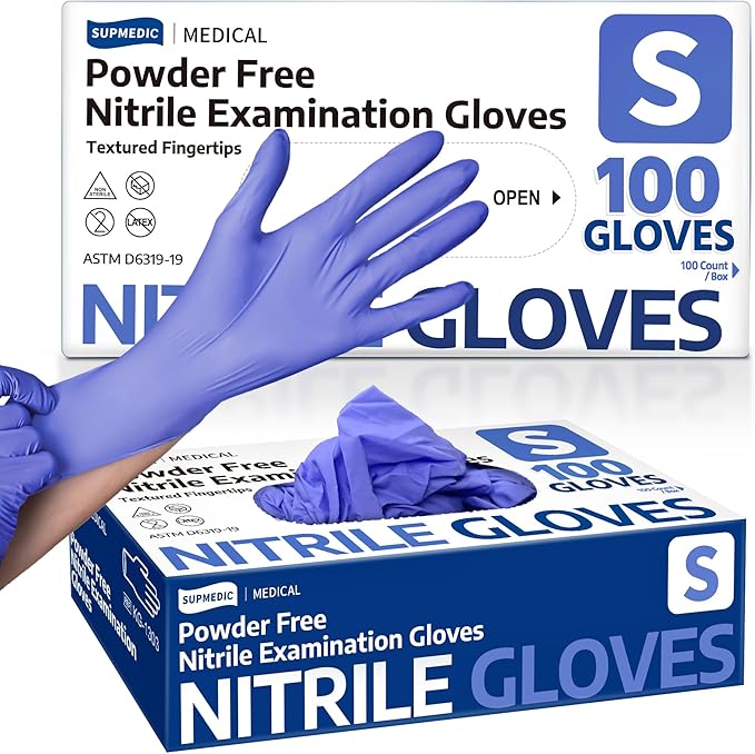 Supmedic Medical Soft Max™ Nitrile Exam Gloves, Powder-Free Latex-Free Food Safe Clean Disposable Glove Blue Iris 100/1000 Ct