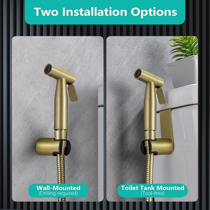 BARROCK Handheld Bidet Sprayer for Toilet, Stainless Steel Metal Made Baby Cloth Diaper Spraying Kit, Bathroom Toilet Bidet Attachment Set for Bathing Pets and Feminine Hygiene, Brushed Brass Gold