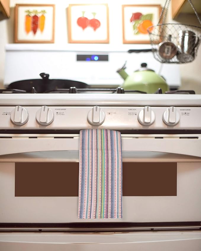 Urban Villa Easter Collection Kitchen Towels Multi Dobby Stripes Premium Quality 100% Cotton Dish Towels Mitered Corners Ultra Soft (Size: 20X30 Inch) Highly Absorbent Bar & Tea Towels (Set of 6)