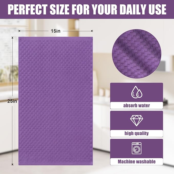Homaxy 100% Cotton Terry Kitchen Towels(15" x 25", 4 Pack), Soft and Super Absorbent Dish Towels, 380 GSM Reusable Tea Towel with Hanging Loop, Pineapple Grid Designed, Purple