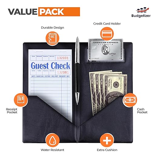 Check Presenters for Restaurants – 10 Pack Guest Check Card Holder- Black with Gold Thank You Imprint- Bill Book Restaurant Supplies 5.5’’ x 10’’ (10 Pack)