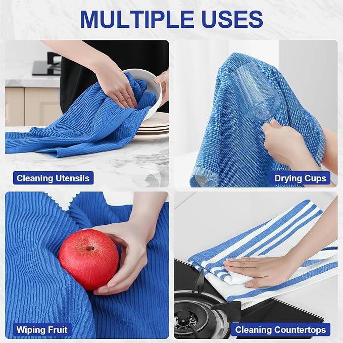 Homaxy Premium Kitchen Towels(18”x 28”, 6 Pack), Large Cotton 380 GSM Kitchen Hand Towels, Soft and Absorbent Terry Dish Towels, Multipurpose Tea Towel Set with Hanging Loop, Blueberry