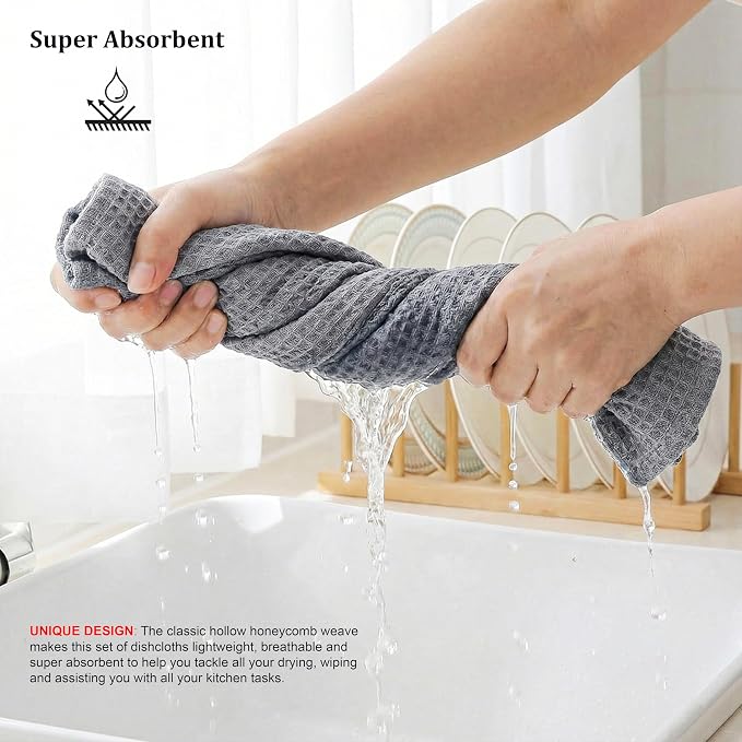 Marubhumi Ultra-Absorbent Cotton Kitchen Dish Towels – Set of 10, Elegant Gray, 45x70 cm – Lint-Free Tea Towels for Drying & Cleaning-Soft, Durable & Oversized Kitchen Linens