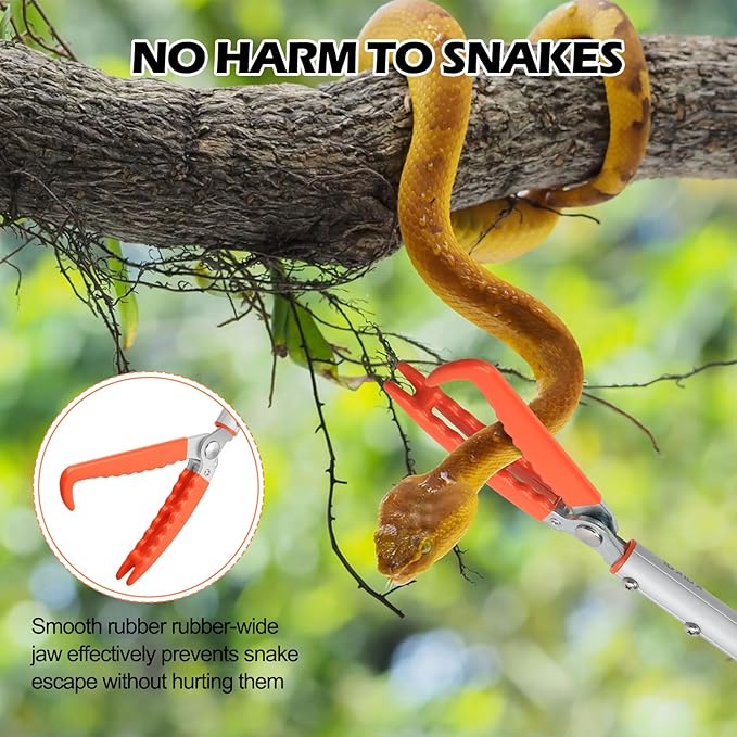 Kalkal Snake Grabber Tool, 62” Professional Aluminum Alloy Telescopic Rattle Snake Tongs, Reptile Grabber Snake Catcher Wide Jaw Handling Tool with Lock