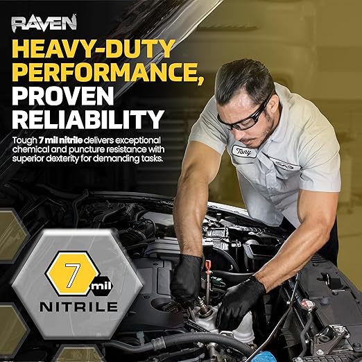 Raven Exam Grade Nitrile Disposable Gloves XL, Powder Free Latex Free Gloves, 7 Mil Puncture Resistant, For Law Enforcement, Automotive, Health Care & Cleaning Supplies, 50 Count