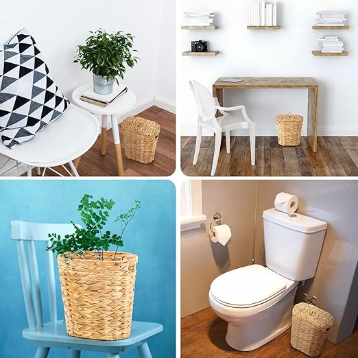 Ctosree 2.5 Gallons Small Wicker Trash Can Woven Wicker Bathroom Waste Basket with Lid Handle Boho Trash Basket with 100 Plastic Garbage Bags for Bedroom Office Laundry(Oval Style, Natural)