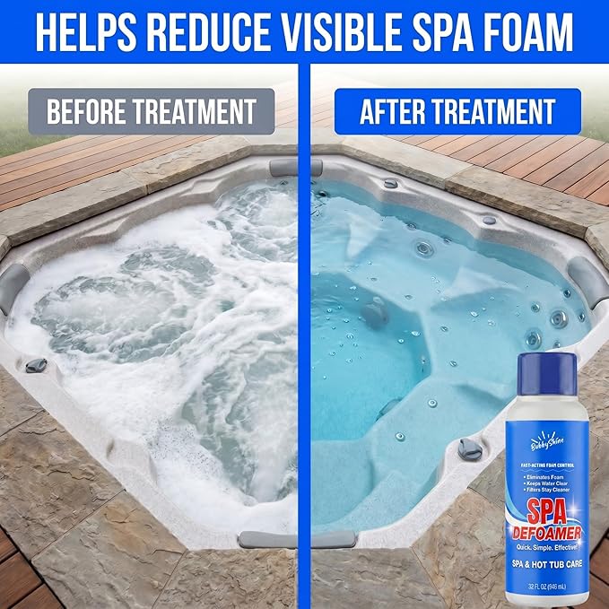 Hot Tub Defoamer, Spa Defoamer Hot Tub Formula, Spa Defoamer for Hot Tub Owners, Hot Tub Anti Foam to Help Keep Foam Down, Fast-Acting Hot Tub Foam Eliminator, 1 Quart (32 fl oz), BubbyShine