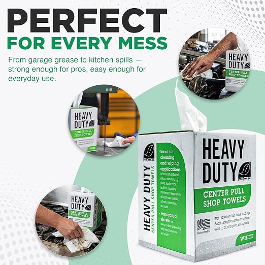 Fresh Towel Heavy Duty White Shop Towels 160 Sheets, 9x12 Inch Disposable Center Pull Shop Rags for Painters, Contractors, Automotive and Garage, Tough as Rags Streak Free Cleaning Towels, FT800