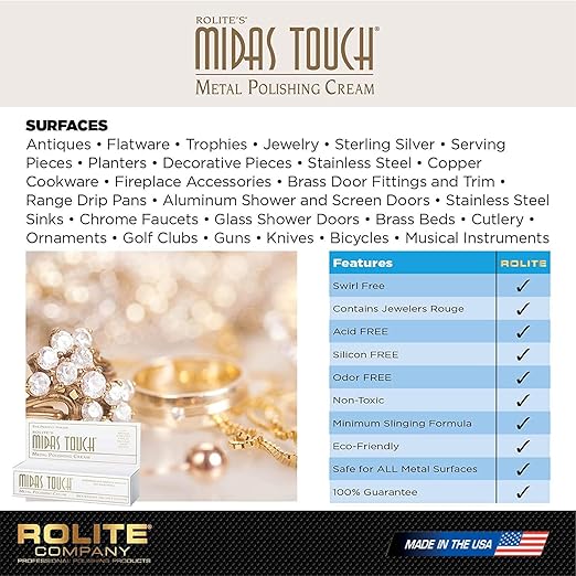 Rolite Midas Touch Metal Polishing Cream 2 Pack 2 Lb Each for Silver Gold Brass Copper Chrome Non-toxic Jewelry Restoration
