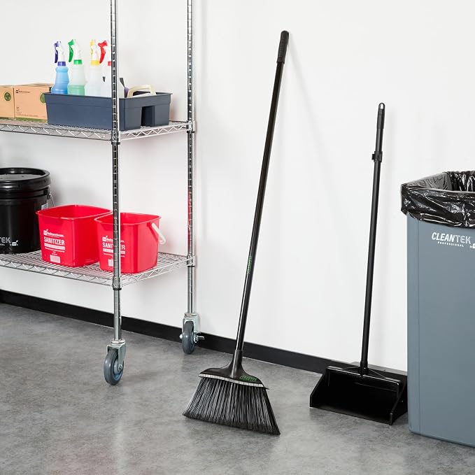 Restaurantware-Clean Tek Professional 13.78 Inch Heavy-Duty Broom, 1 Angle Broom with 58” Steel Handle - Flagged Bristles, Durable Wooden, Commercial Use, for Deck, Driveway, Garage, Yard, Patio