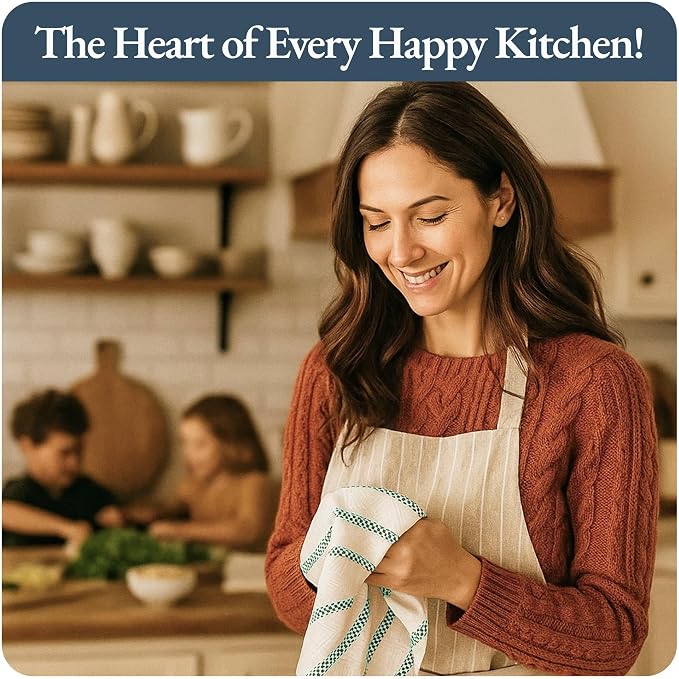 LANE LINEN Kitchen Towel Sets - 6 Pack Cotton Dish Towels for Drying Dishes, 18”x 28”, Hand Towel, Absorbent Tea Towels, Quick Drying Kitchen Towel Set - Christmas Green