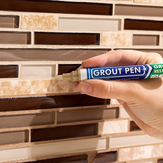 Grout Pen Tile Paint Marker: Beige 1 Pack and 2 Pack White with Extra Tips (Narrow, 5mm) - Waterproof Tile Grout Colorant Marker for Cleaner Looking Floors & Whitener Without Bleach