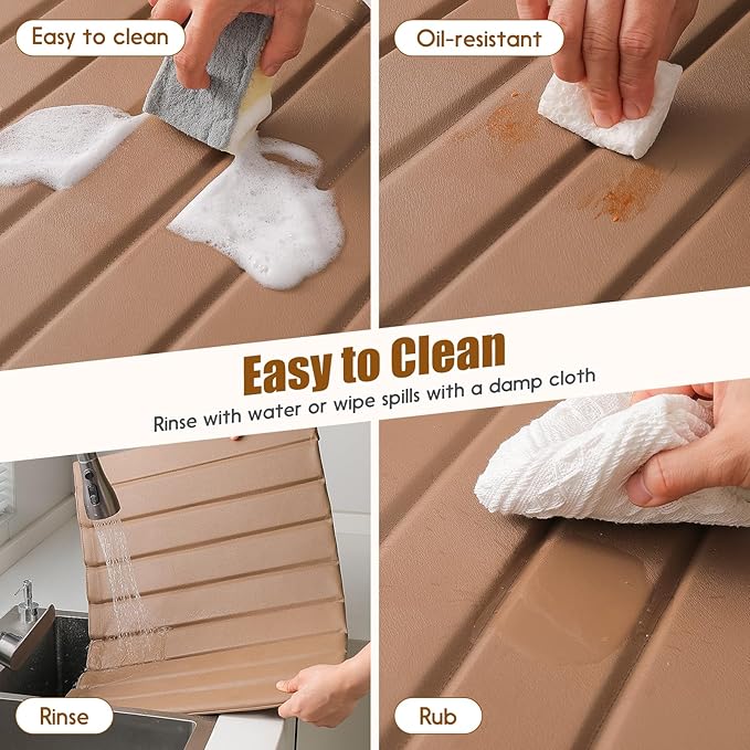 Dish Drying Mat，Stone Drying Mat for Kitchen Counter，Heat Resistant and Super Absorbent Foldable Bath mats,Made of Diatomaceous Earth and Leather.24.8"×15.7" Brown