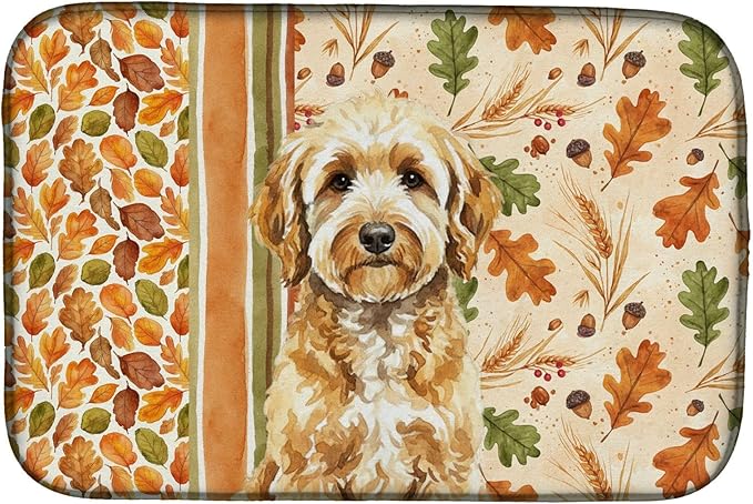 Caroline's Treasures Goldendoodle Heirloom Fall Dish Drying Mat Absorbent Dish Drying Mat Pad for Kitchen Counter Dish Drainer Mat for Countertop, 14 x 21", Multicolor