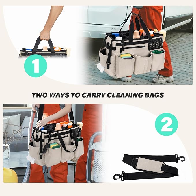 IBVIVIC Wearable Cleaning Caddy Bag for Cleaning Supplies,Large Capacity Cleaning Organizer White
