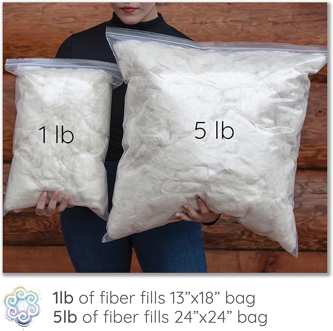 Core Wool for Needle Felting, Crochet Toys, Amigurumi Stuffing. Super Clean Wool Filler for Pillows, Stuffed Animals, Dryer Balls. 5LB, Natural White
