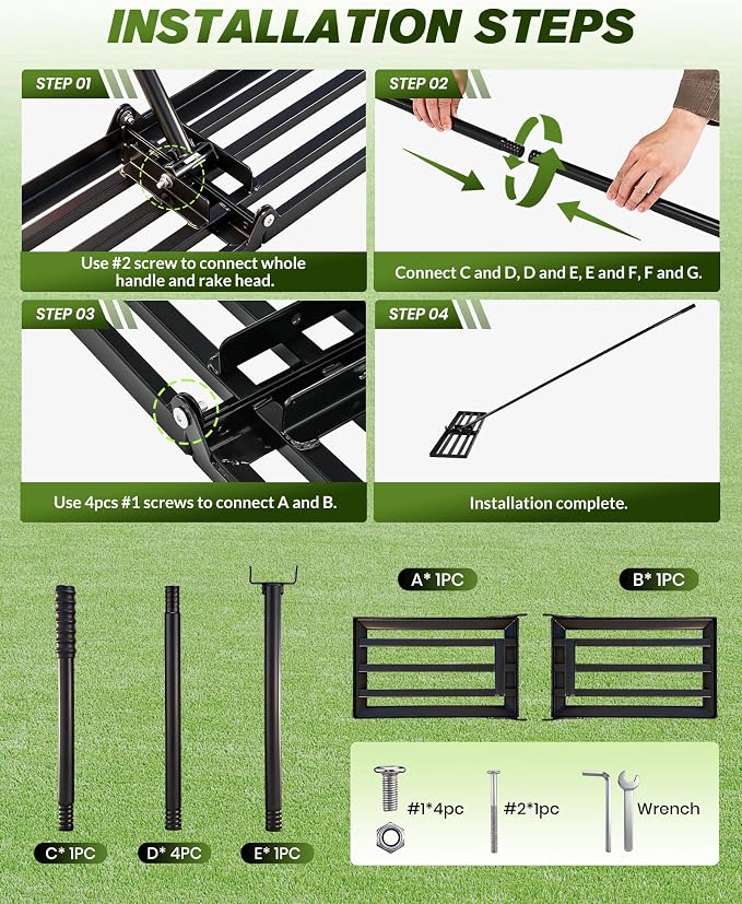 Sakerplus Lawn Leveling Rake 30 Inch, Landscaping Lawn Leveler, Heavy-Duty Yard Leveling Rake for Soil, Sand, Compost & Fertilizer, Fixed Handle Ground Leveler for Yard