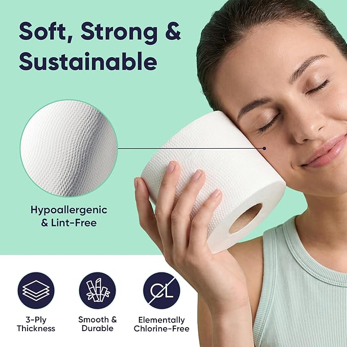 Save Trees Bamboo Toilet Paper -80 Rolls Of Septic Safe Organic Toilet Paper - 3-ply, 300 Sheets Per Roll - PFAs Free, FSC Certified, Plastic & Chemical Free -For Home, Boat& RV Use