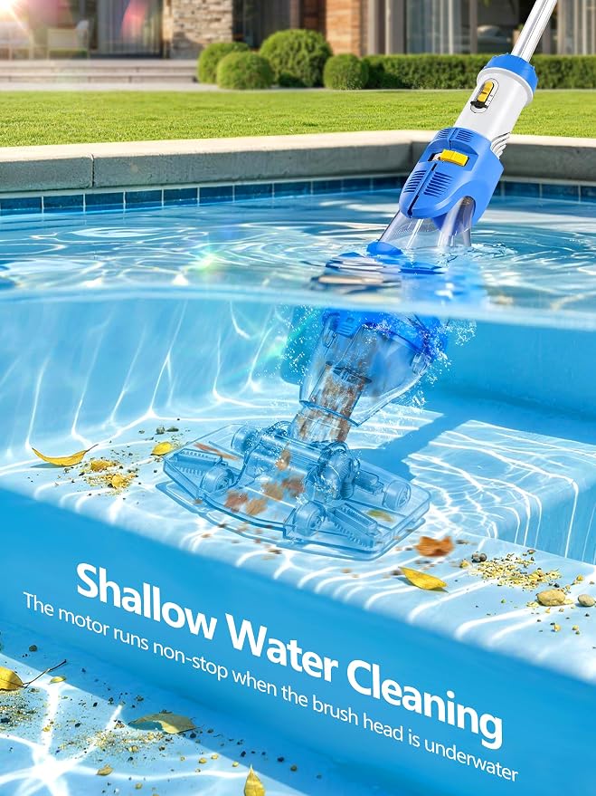 LanOcean Cordless Pool Vacuum for Inground Pool, Flow Adjustable, Transparent Brush Head–Visible Cleaning, 1140GPH Powerful Suction Handheld Pool Vacuum for Above Ground Pool, 70Mins Runtime-Blue