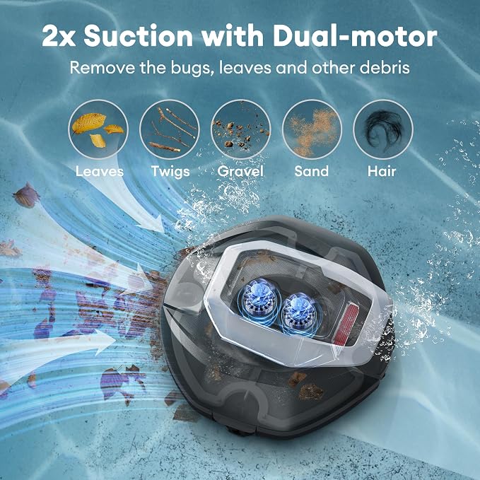 Ultenic Cordless Robotic Pool Cleaner with Dual-Motor Suction, Pool Vacuum for Above & In-Ground Pool up to 850 Sq.ft., 90 Mins Long Runtime, Fast Charging, Self-Parking＆2.5L Large Filter Baskert, Red