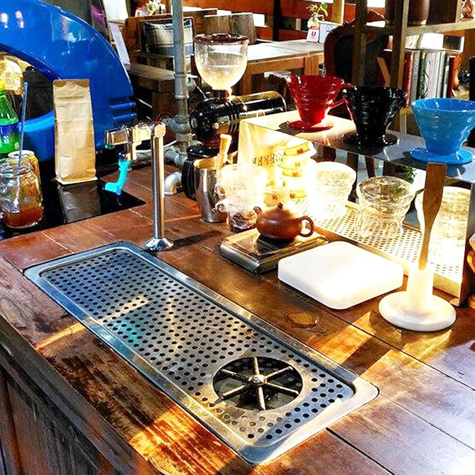 YBB Pitcher Rinser Cup Washer Glass Cleaning Rinser with Side Sprays, Drain and Drip Tray for Bar Coffee Shop (25.4" x 8.5" x 1")