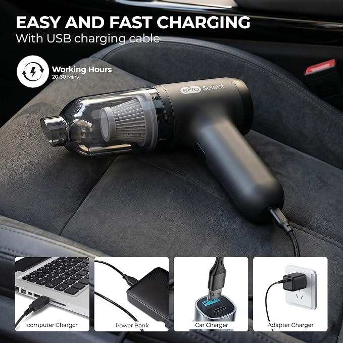 Handheld Vacuum Cordless, 12000Pa 75W Mini Vacuum with Blower Function, 24 Mins Runtime, 0.14L Dust Bin, Compact Design with Multi-Accessories for Stairs, Car and Home