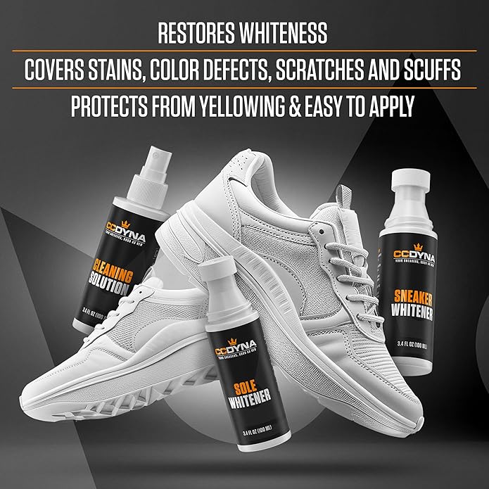 Sneaker Whitener Kit – All-in-One Shoe Whitening & Cleaning Set with Sneaker Paint, Sole Paint, Cleaner Solution & Hi-Tech Microfiber Cloth – Restores White Sneakers & Covers Scuffs