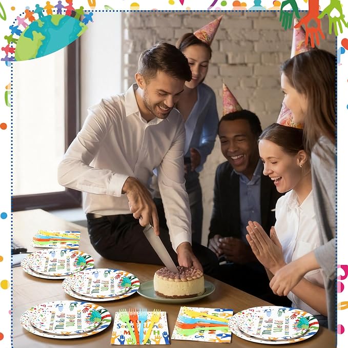 Remerry 96 Pcs Happy Social Work Month Party Supplies Social Workers Make the World a Better Place Tableware Disposable Thank You Employee Staff Paper Plates Napkin for Party Decoration