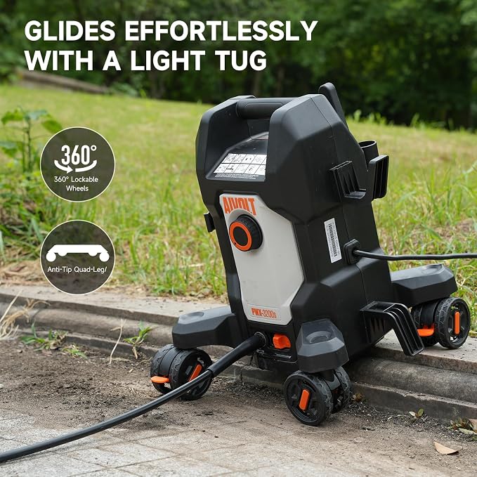 AIVOLT 4800PSI Electric Pressure Washer, Portable Power Washer with Anti-Tipping 4-Wheel Design, 36FT Cable & 25FT Hose, 4 Nozzles, Soap Tank for Cars, Driveways, Fences, Patios & Home