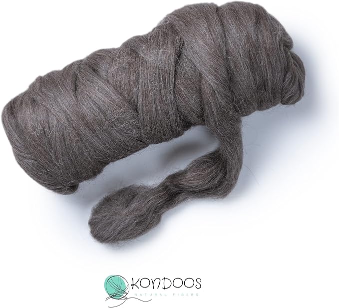 Kondoos Llama Wool roving (Similar to Alpaca), 1 lb. Best for Needle Felting, handcrafts and Spinning. Natural Colors, un-Dyed. (Gray PG, 1lb)
