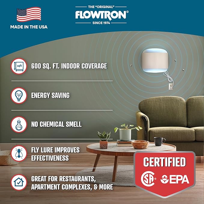 Flowtron Fly Trap Indoor Wall Sconce | Electric Insect Killer for Flies & Gnats with Dual Lure Method 40W UV Light & Pheromone Attractant | Sticky Strips, 600 Sq Ft for House & Kitchen