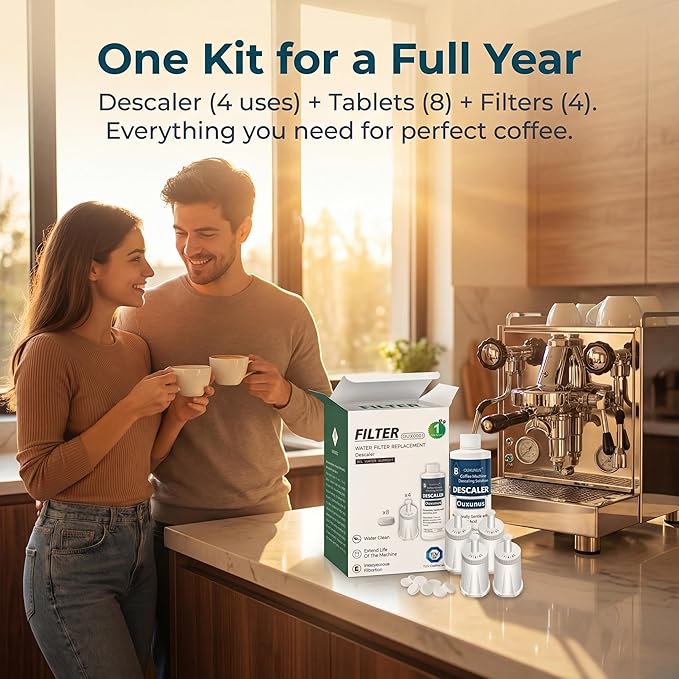 4-Pack Water Filter & 16.9 fl oz Descaler Kit, Compatible with Breville Barista Touch BES880, Barista Pro BES878, Oracle BES980 & More Espresso Machines, 4-Use Descaling Solution (4)